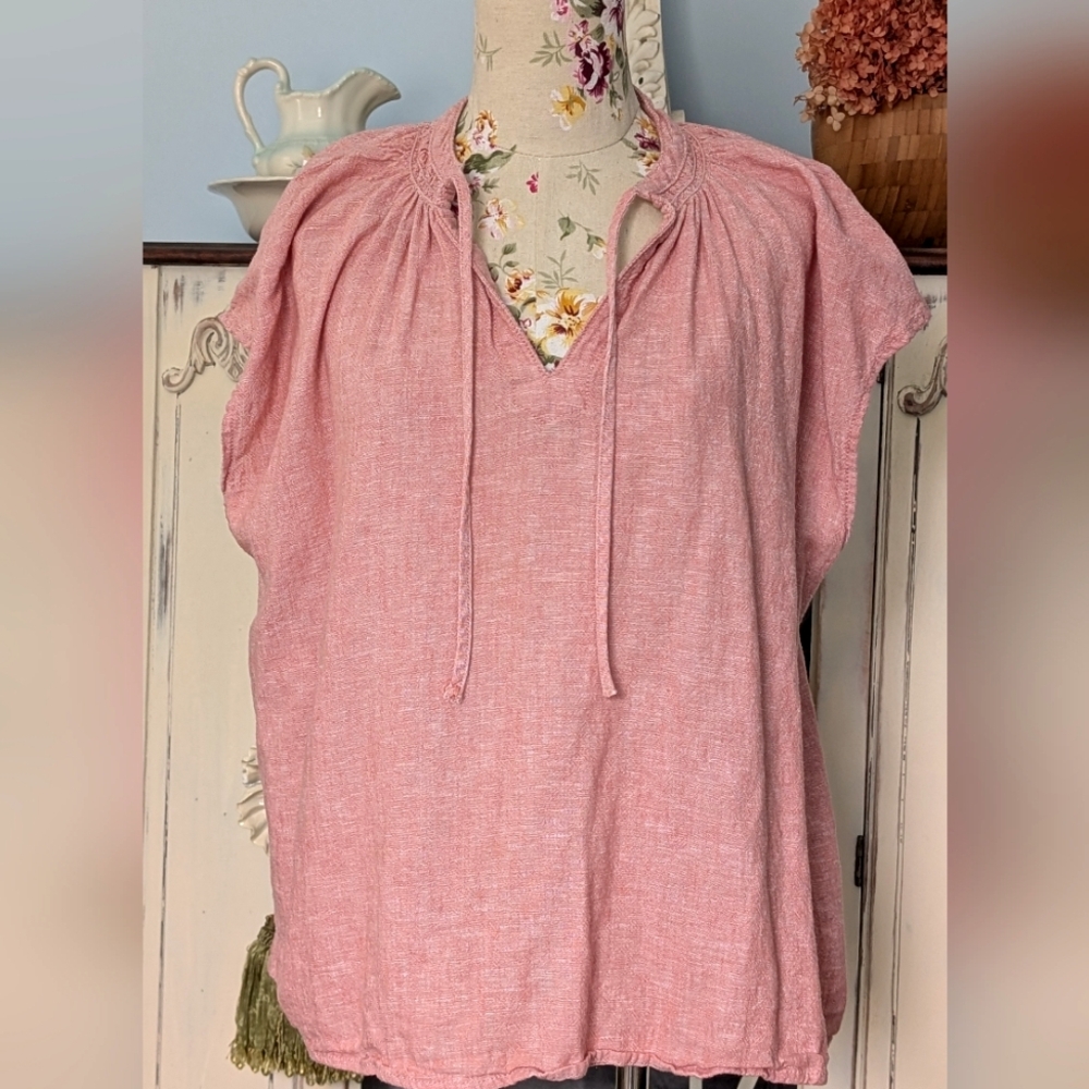 Papaya Pink Sleeveless Puff‎ Sleeve Tunic